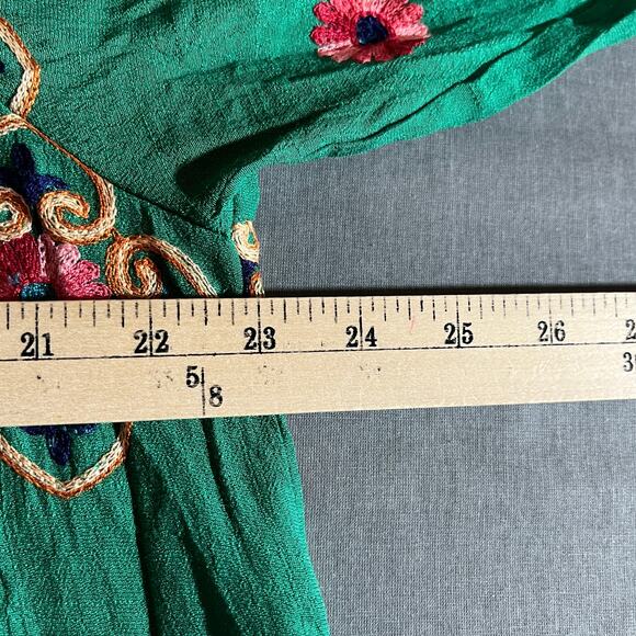 Kindred Top Womens 2X Green Floral Crochet Trim 3/4 Sleeve V-Neck Boho Casual - Picture 9 of 9